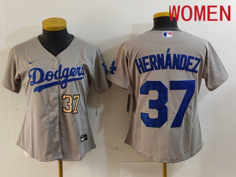 Women Los Angeles Dodgers #37 Hernandez Grey Nike Game 2024 MLB Jersey style 7264->women mlb jersey->Women Jersey